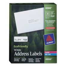 EcoFriendly Easy Peel Mailing Address Labels, Laser / Inkjet, 1" x 2-5/8", White, 30 Labels / Sheet