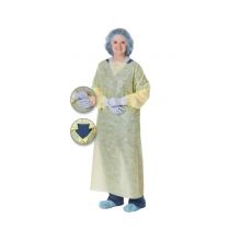 Isolation Gown with Elastic Wrist and Thumb Hook, AAMI Level 2, Yellow, Size XL, Custom Fold