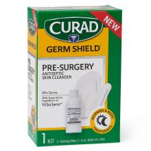CURAD Germ Shield Antiseptic Skin Cleanser Kit with 2 Bathing Mitts and 4% CHG Solution