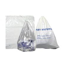 1.3 Mil Drawstring Patient Belongings Bag, White with Blue Print, 20" x 20"