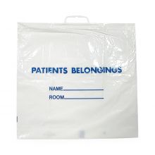1.3 Mil Patient Belongings Bag with Plastic Handle, Clear with Blue Print, 20" x 18.5"
