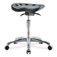Polyurethane Tractor Stool, Medium Bench Height, Chrome Base, No Foot Ring, Casters, Black