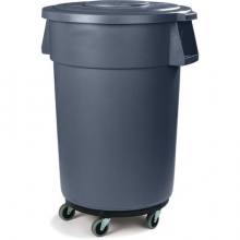 Plastic Trash Can with Lid Dolly - 55 Gallon Gray
