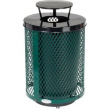 Outdoor Diamond Steel Trash Can W/Rain Bonnet Lid Base, 36 Gallon, Green