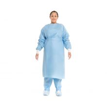 Full-Back SMS Fluid-Resistant Procedure Gown with Knit Cuffs, Blue, Size L