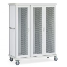 Roam 3 Supply Cart with Glass Doors and 2 Center Columns, White, 60.25" W x 28.75" D x 75.25" H