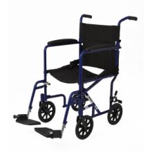 Basic Aluminum Transport Chair with Permanent Full-Length Armrests, Detachable Footrests and 8" Wheels, 300 lb. Capacity, 18" W, Blue