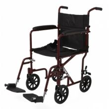 Basic Aluminum Transport Chair with Permanent Full-Length Armrests, Detachable Footrests and 8" Wheels, 300 lb. Capacity, 18" W, Red