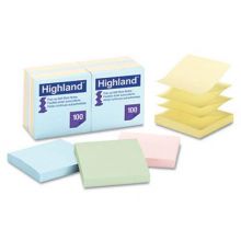 Highland Assorted Pastel Color 3" x 3" 100-Sheet Adhesive Notes