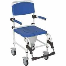 22" W Mobile Aluminum Shower Commode Chair with 4 Rear-Locking Casters