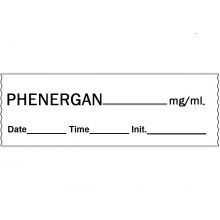 "Phenergan Date / Time / Initial" Tape Label, 0.5" x 500", White, 500/Roll