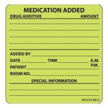 "Medication Added" Paper Label, Chartreuse