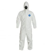 Tyvek 400 Zip Front Coverall with Respirator Fit Hood and Elastic Ankles, Style TY127S, White, Size 2XL, NAFTA Compliant