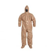 Tychem 5000 Coverall with Hood and Socks with Boot Flaps, Tan, Size 5XL, Bulk Packed
