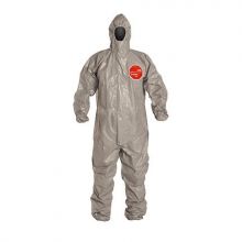Tychem 6000 Zipper Front Coverall with Hood, Elastic Wrist and Ankle, Storm Flap, Gray, Size 2XL, Bulk Packed
