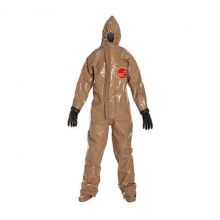 Tychem Responder CSM Coverall with Hood and Socks with Boot Flaps, Tan, Size 3XL, Bulk Packed