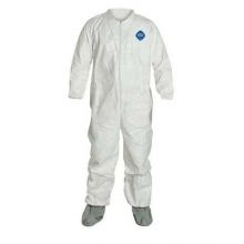 Tyvek 400 Zip Front Coverall with Elastic Wrists / Ankles and Attached Skid-Resistant Boots, Style TY121S, White, Size 2XL