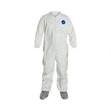 Tyvek 400 Zip Front Coverall with Elastic Wrists / Ankles and Attached Skid-Resistant Boots, Style TY121S, White, Size 3XL