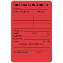 "Medication Added" Label, 2" x 3", Fluorescent Red, 500/Roll